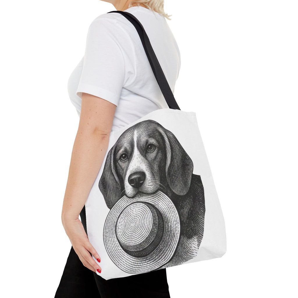 Beagle with Hat Tote Bag — Vintage Dog Illustration Canvas Tote