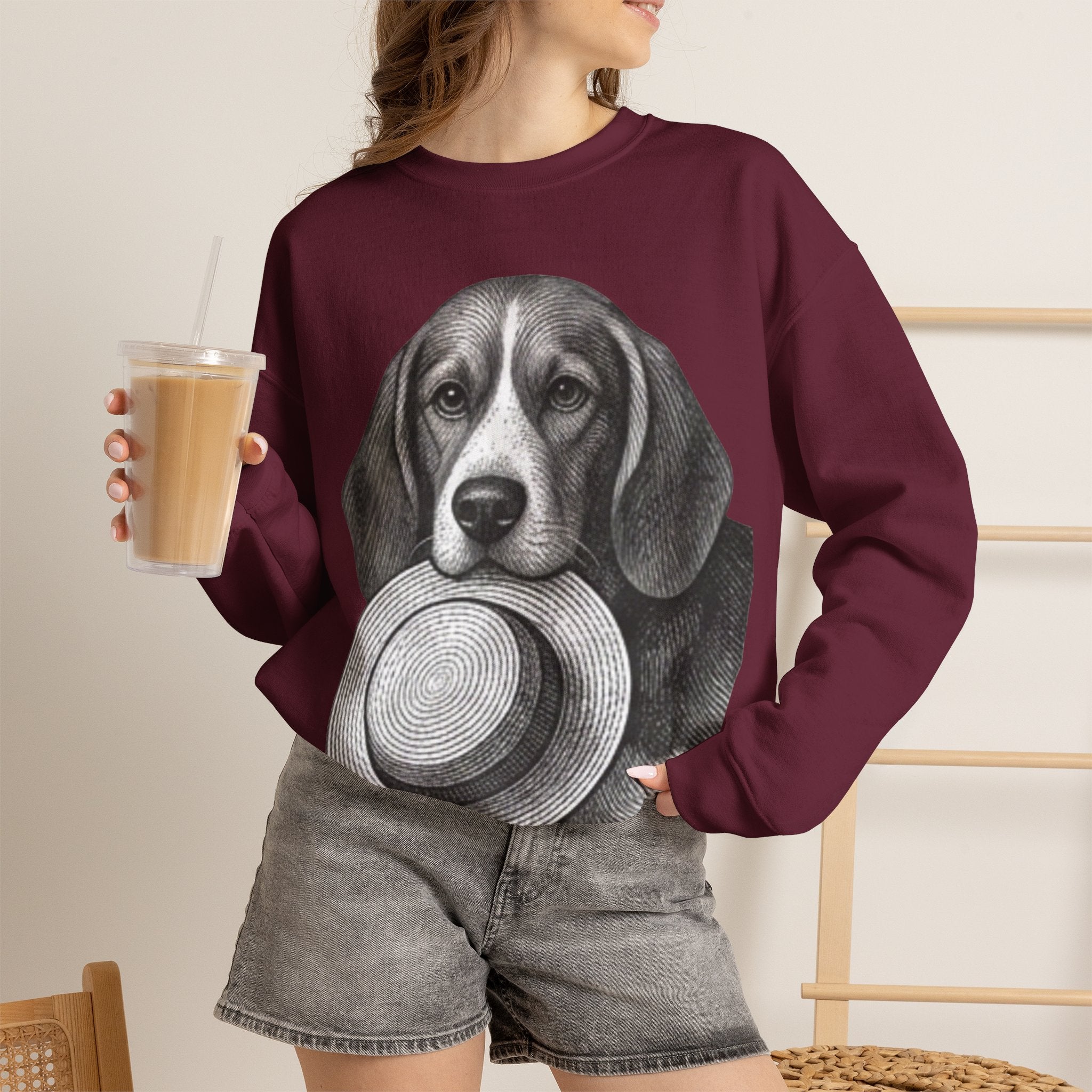 Beagle Holding Hat Crewneck Sweatshirt