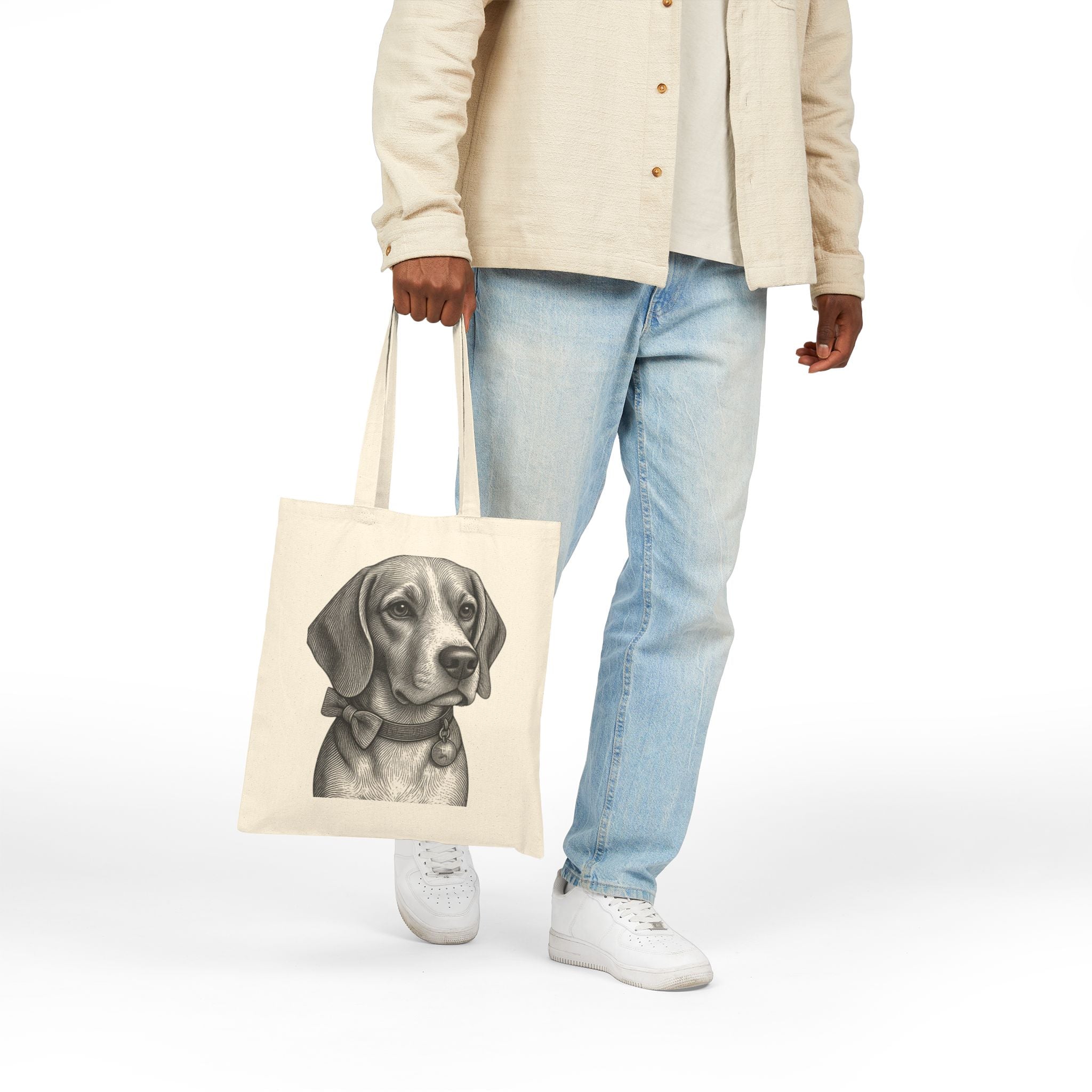 Beagle Tote Bag – Beagle-  Barry the Distinguished Bowtie Beagle  Illustration Canvas Grocery Tote