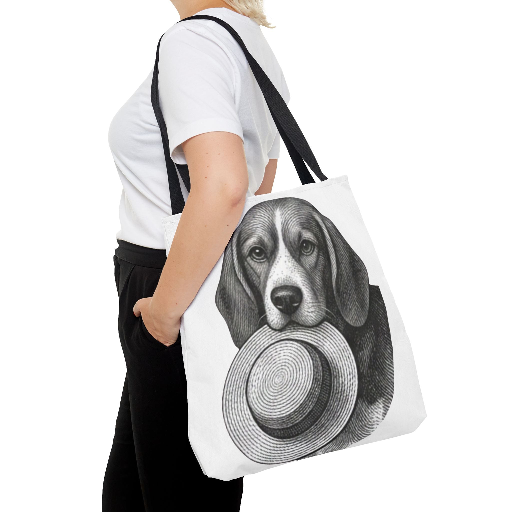 Beagle with Hat Tote Bag — Vintage Dog Illustration Canvas Tote