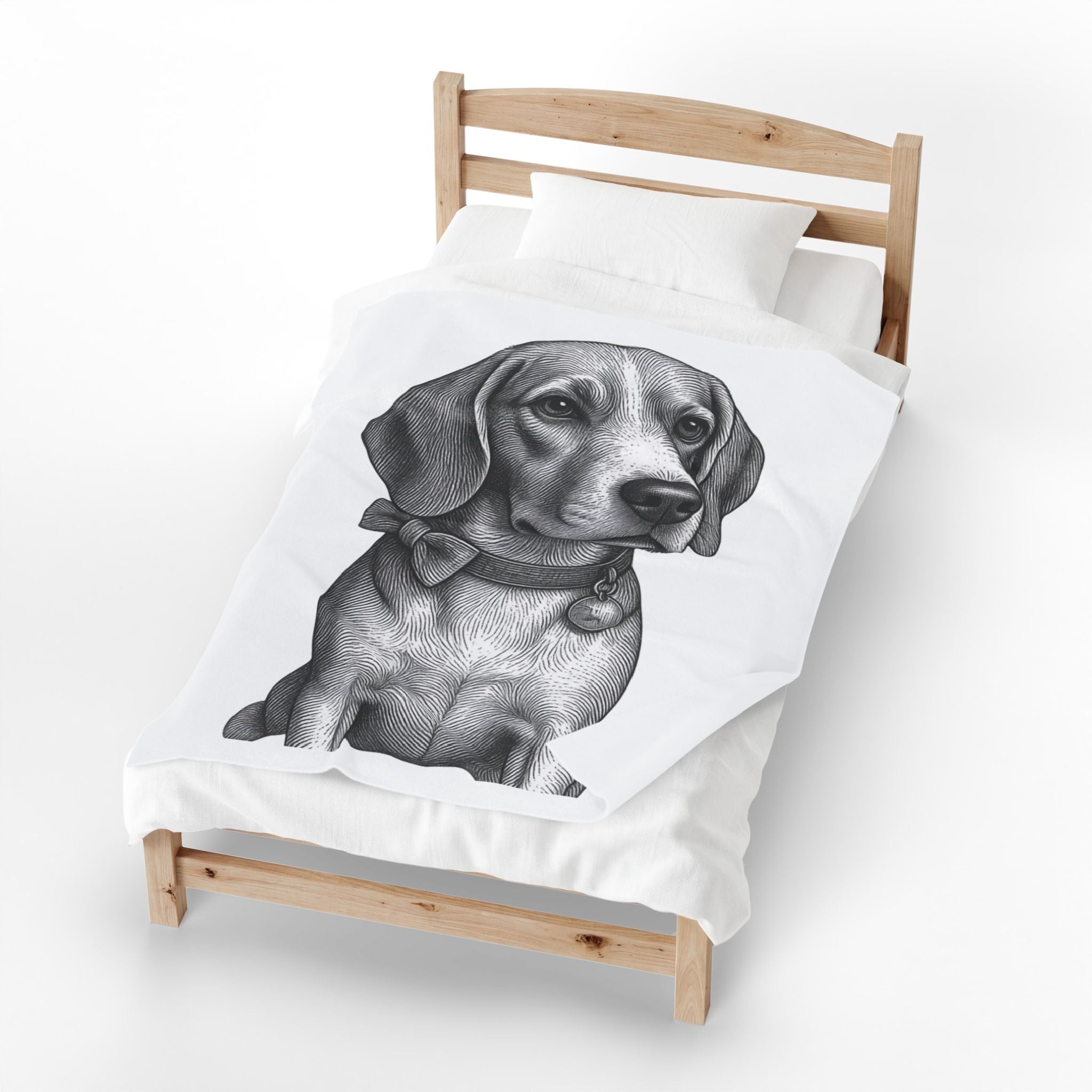 Beagle Portrait Velveteen Plush Blanket — Soft Black & White Dog Throw - Barry the Distinguished Bowtie Beagle