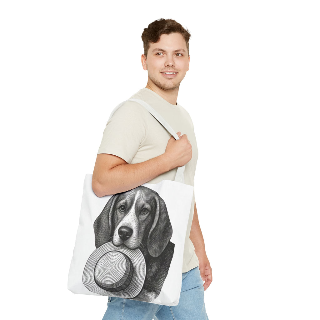 Beagle with Hat Tote Bag — Vintage Dog Illustration Canvas Tote