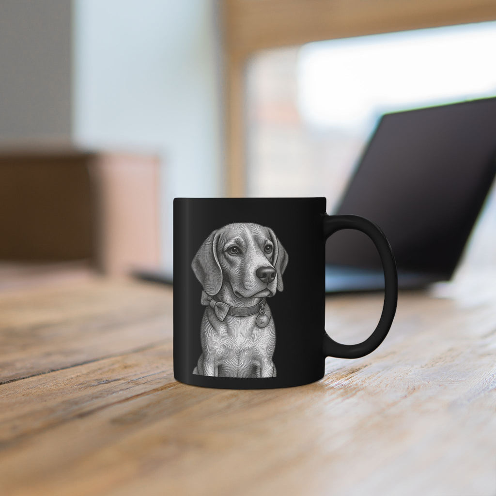 Black Beagle Portrait Mug — Realistic Beagle Illustration Coffee Cup (11oz & 15oz)