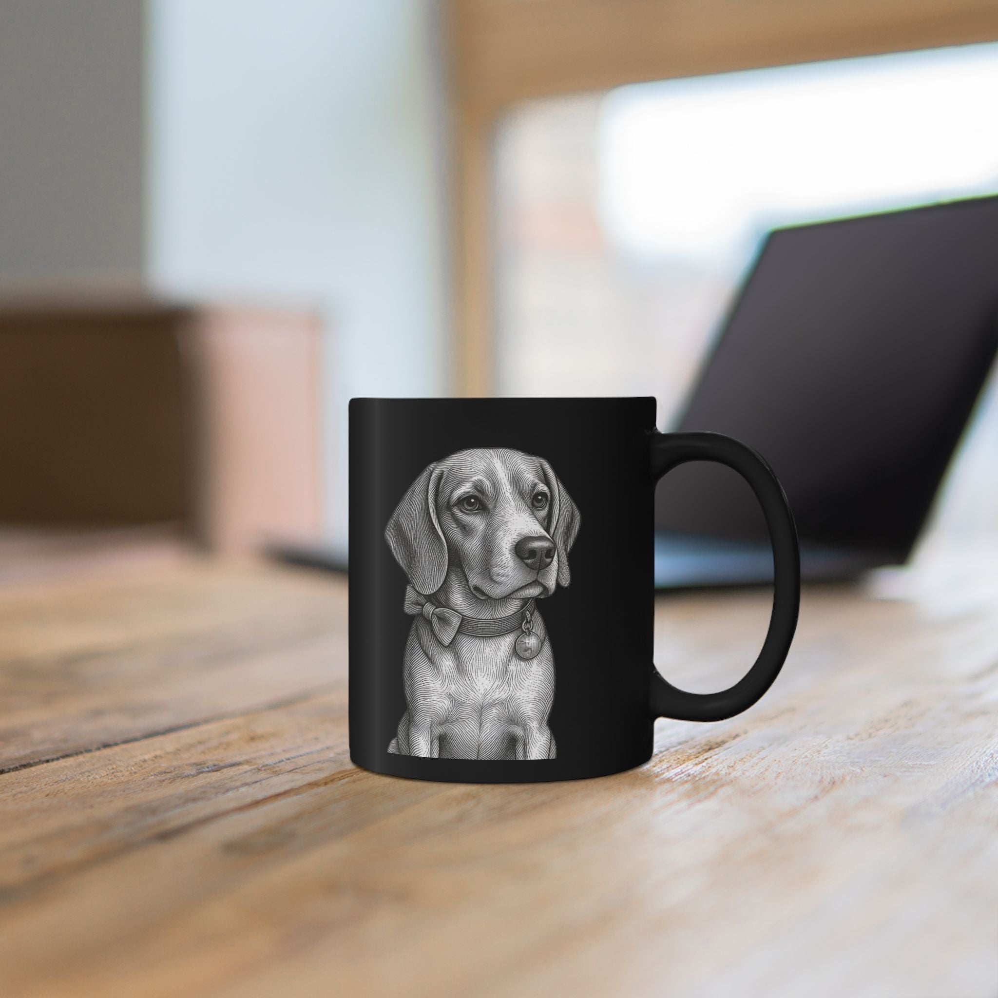 Black Beagle Portrait Mug — Realistic Beagle Illustration Coffee Cup (11oz & 15oz)