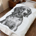 Beagle Portrait Velveteen Plush Blanket — Soft Black & White Dog Throw - Barry the Distinguished Bowtie Beagle
