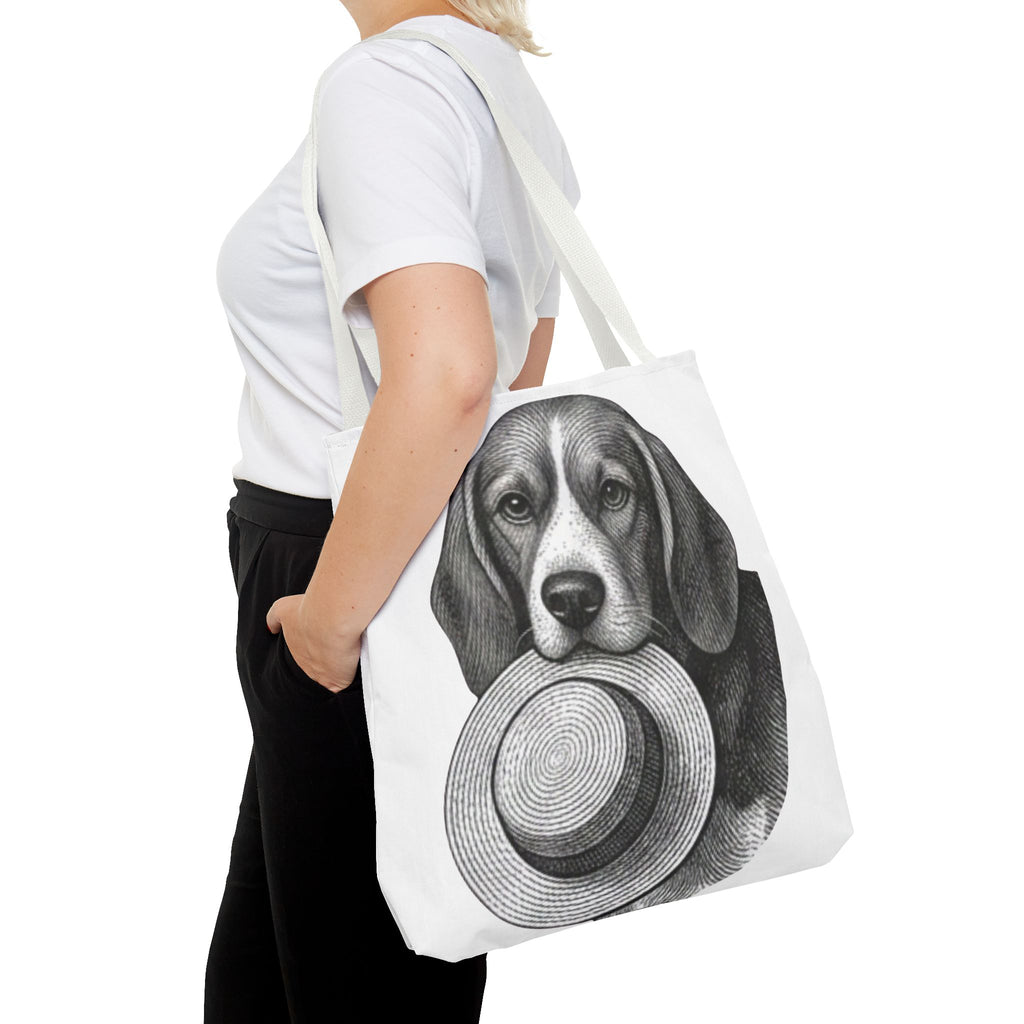 Beagle with Hat Tote Bag — Vintage Dog Illustration Canvas Tote