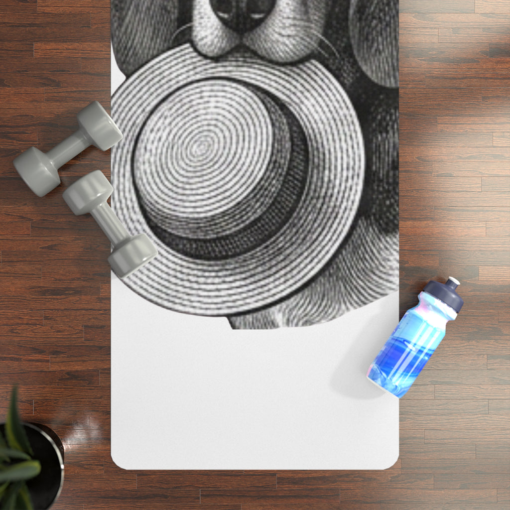 Beagle with Straw Hat Rubber Yoga Mat — Cute Dog Illustration Non-Slip Exercise Mat