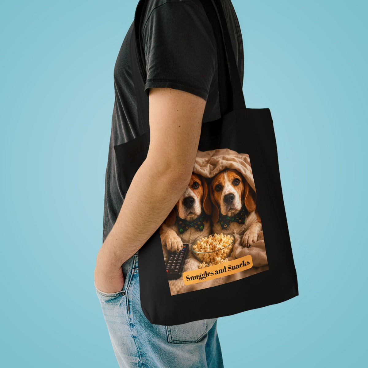 Tote Bag — "Snuggles and Snacks" Beagle Dog Print Cotton Tote