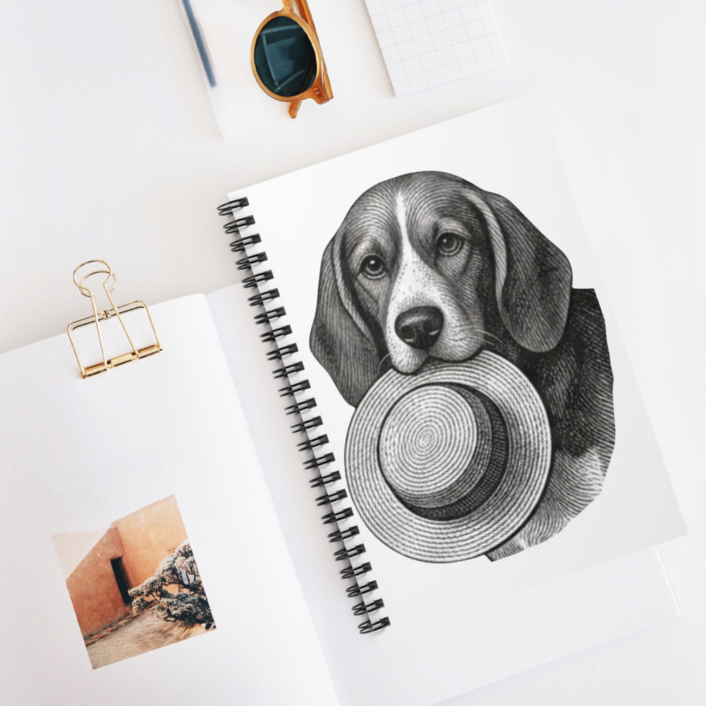 Beagle With Straw Hat Spiral Notebook — Ruled Journal for Dog Lovers