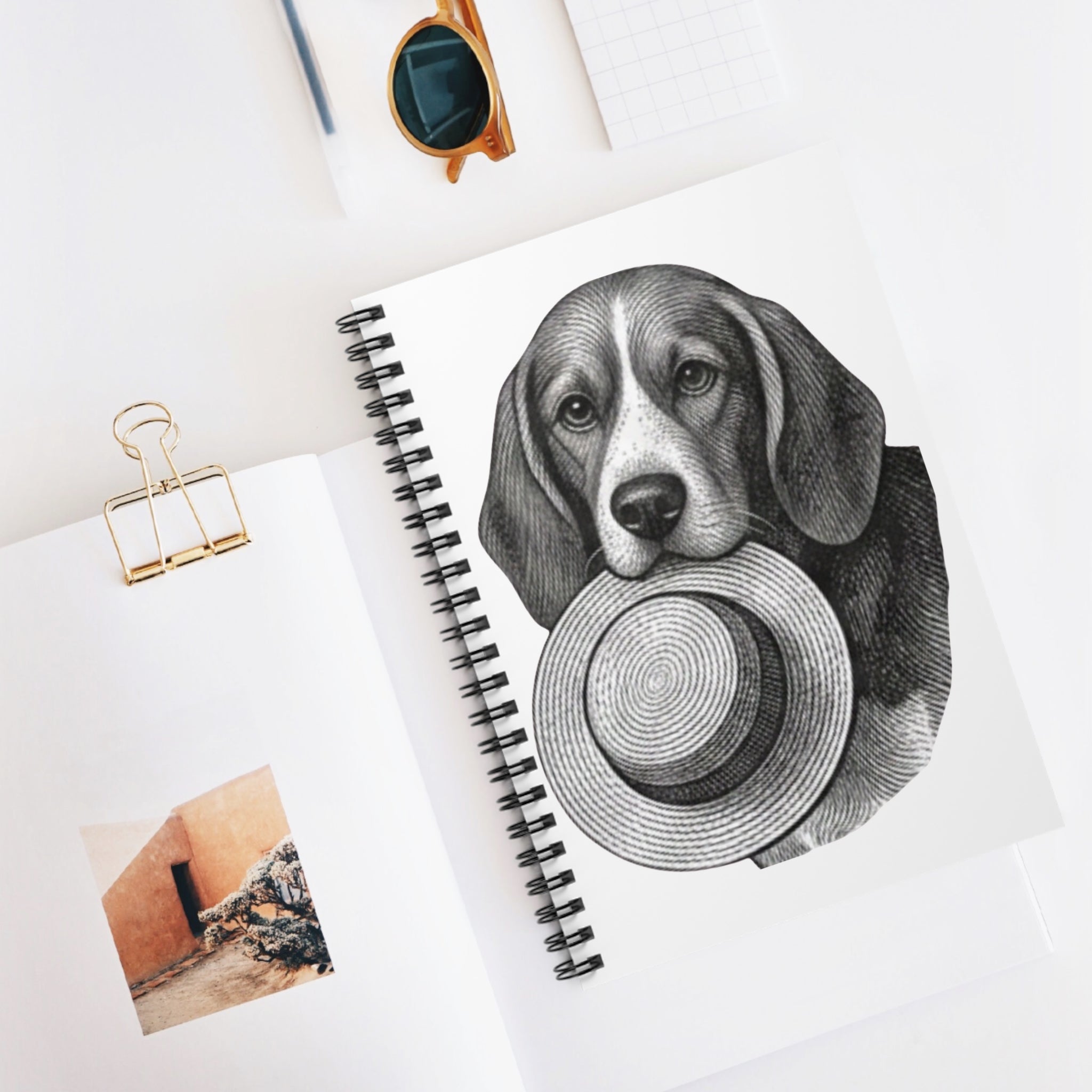 Beagle With Straw Hat Spiral Notebook — Ruled Journal for Dog Lovers
