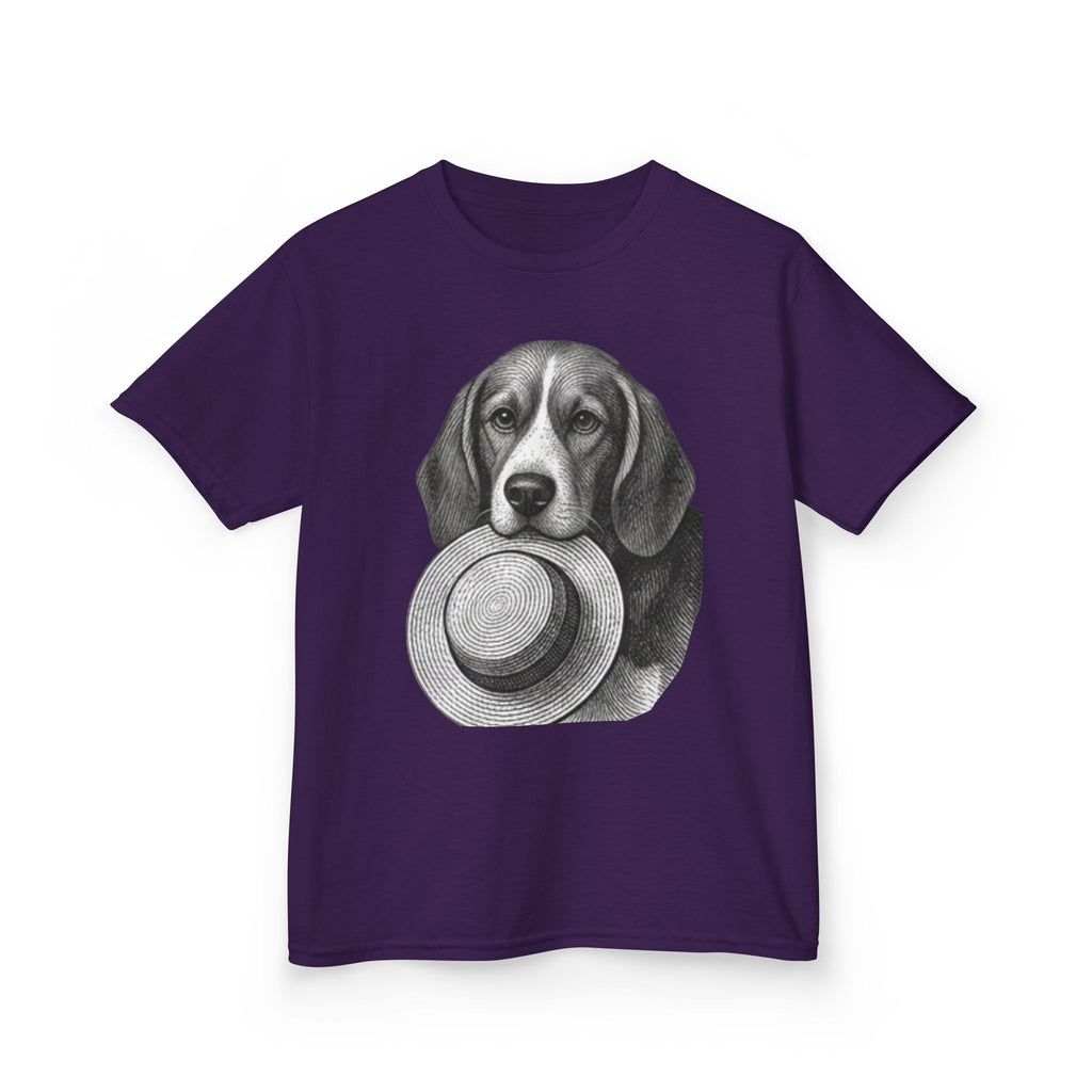 Kids Tee — Beagle Holding Straw Hat Cute Dog Graphic