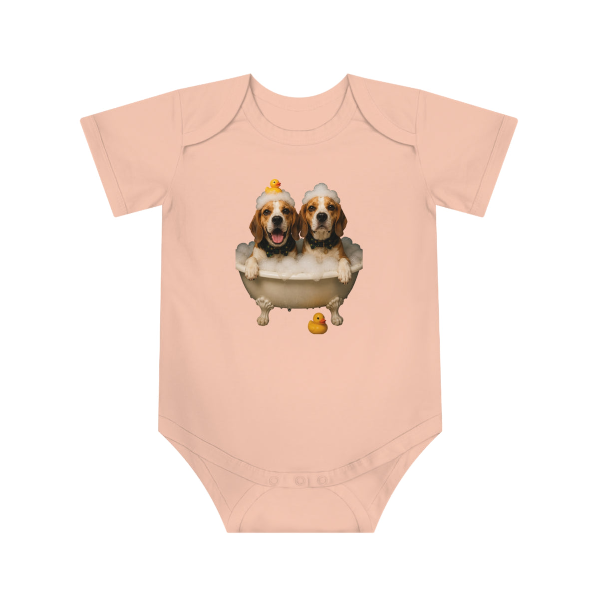 Beagle Baby Bodysuit — Adorable beagle  Bathtub Design with Rubber Duck