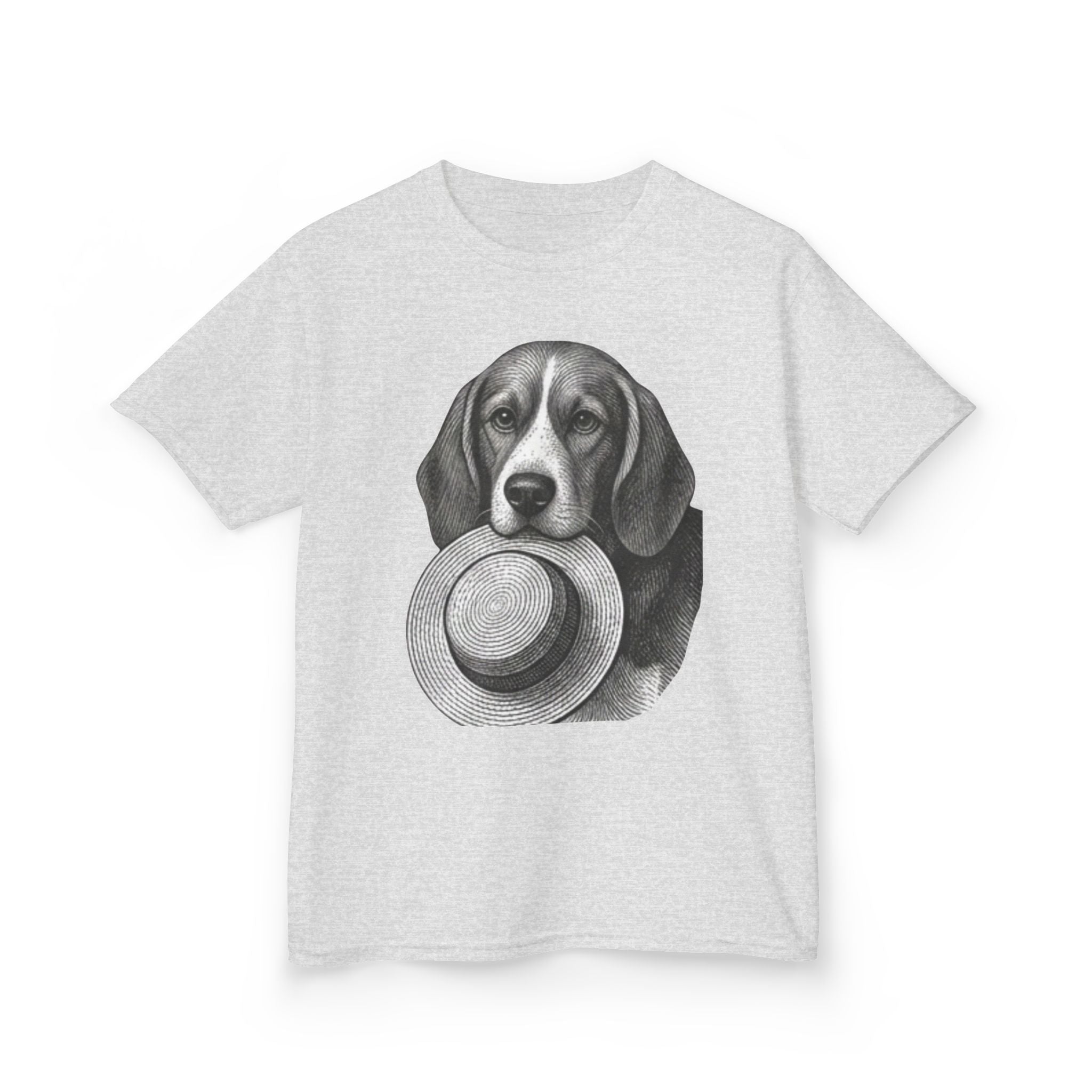 Kids Tee — Beagle Holding Straw Hat Cute Dog Graphic