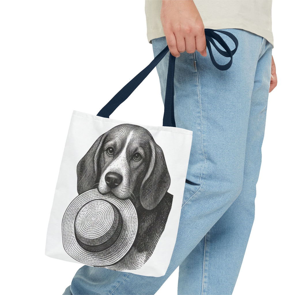 Beagle with Hat Tote Bag — Vintage Dog Illustration Canvas Tote
