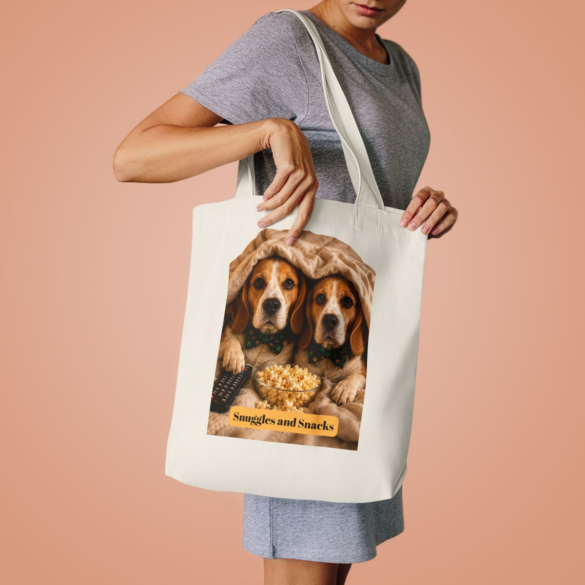 Tote Bag — "Snuggles and Snacks" Beagle Dog Print Cotton Tote