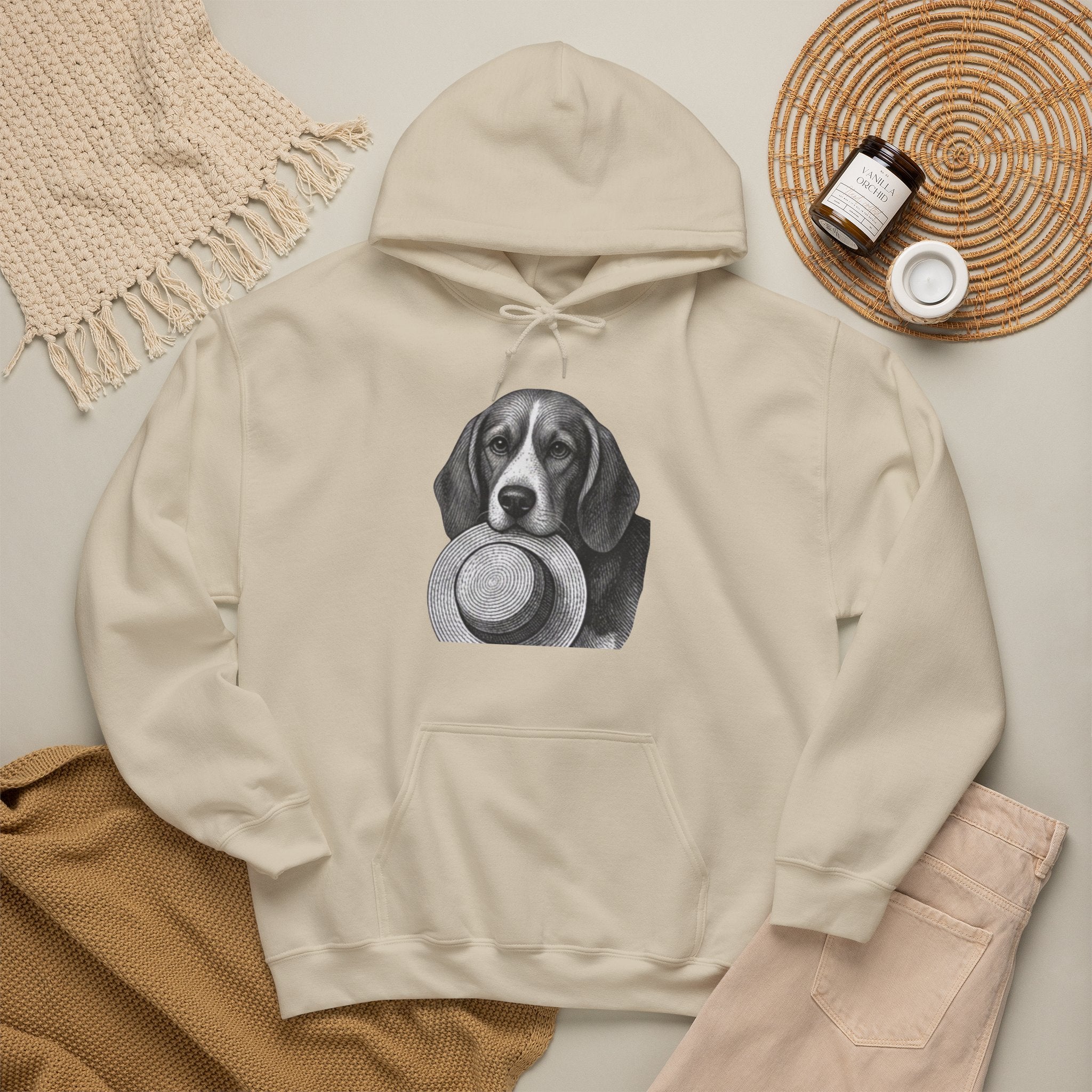 Beagle with Hat Hoodie – Cute Dog Illustration Pullover