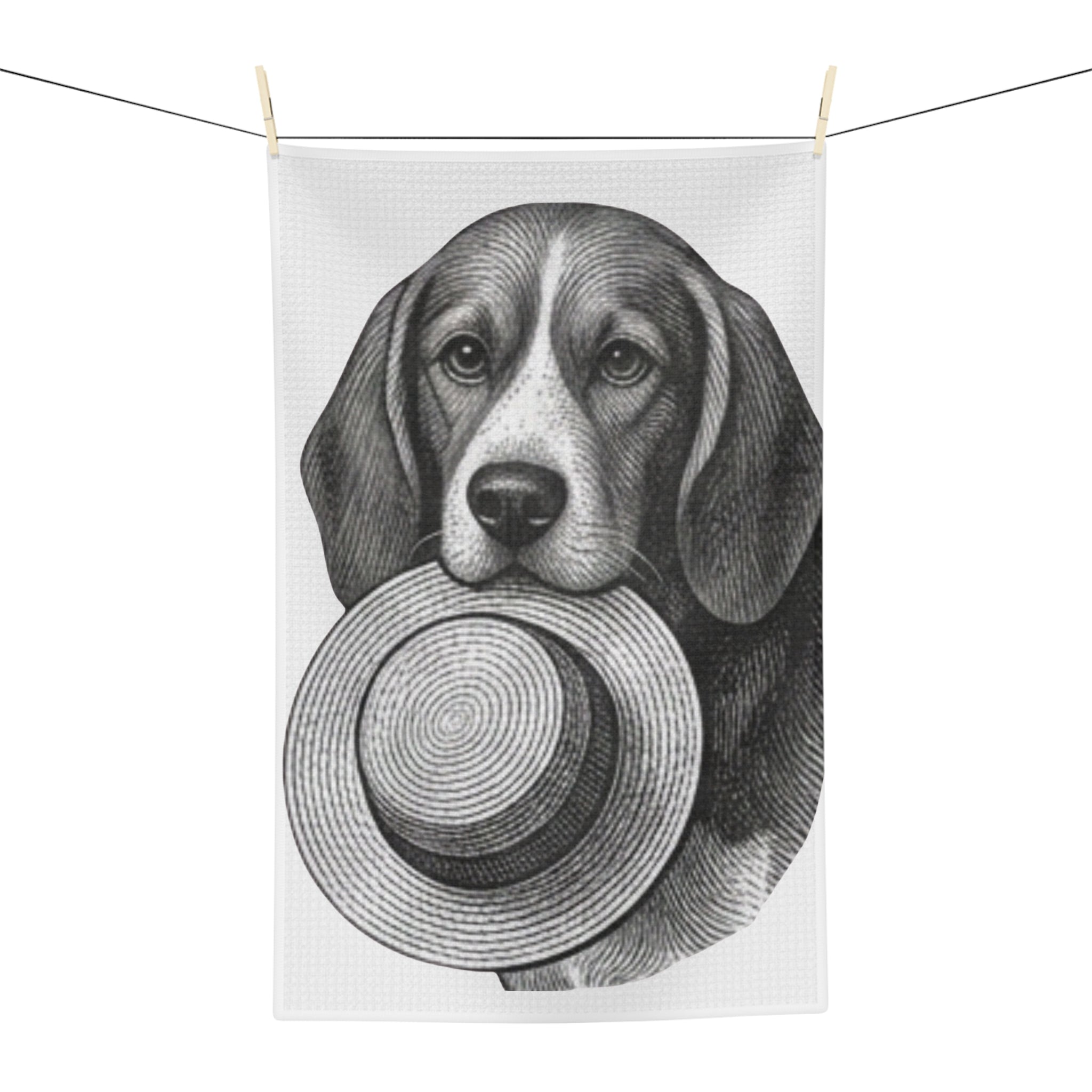 Beagle with Straw Hat Microfiber Tea Towel — Vintage Dog Kitchen Towel