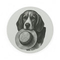 Beagle Holding Hat PU Leather Round Mouse Mat — Fergus the Hat Thief