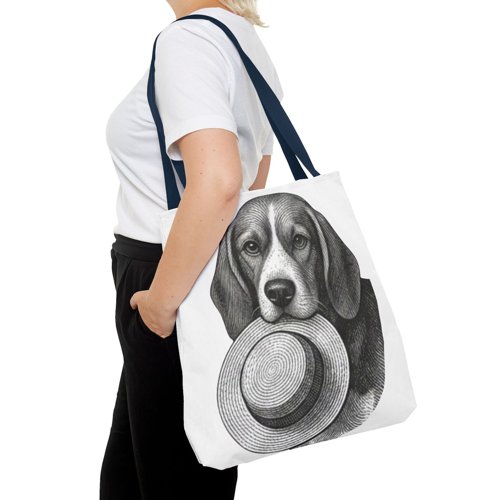Beagle with Hat Tote Bag — Vintage Dog Illustration Canvas Tote