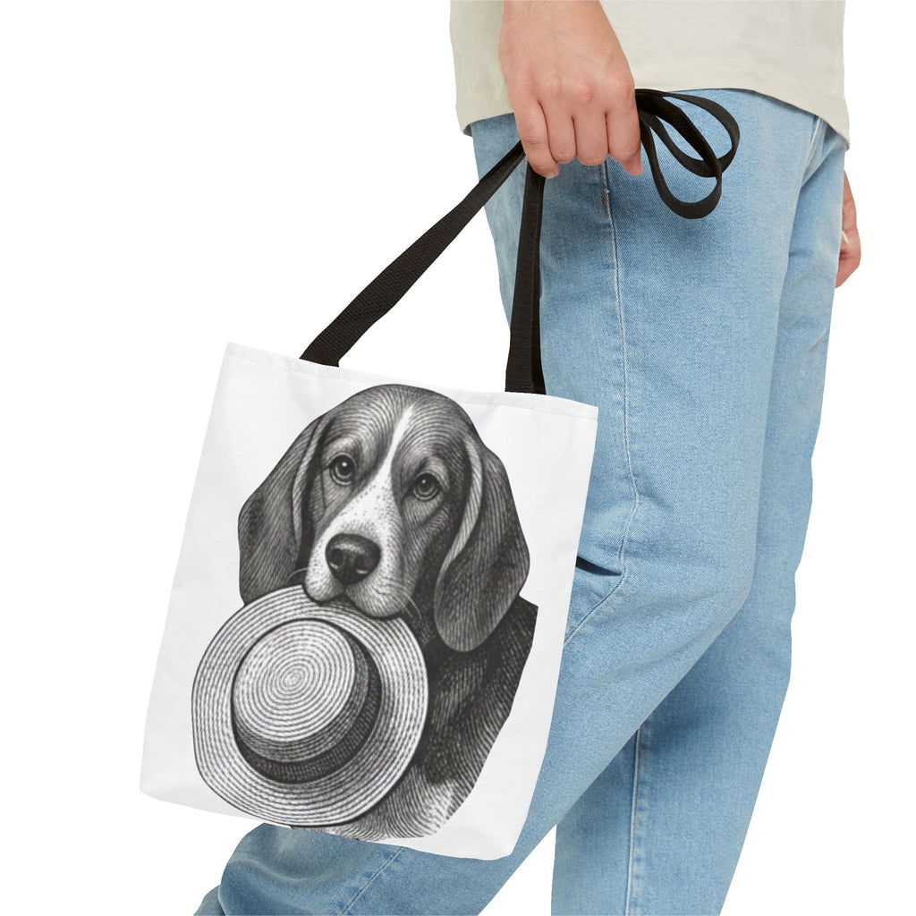 Beagle with Hat Tote Bag — Vintage Dog Illustration Canvas Tote