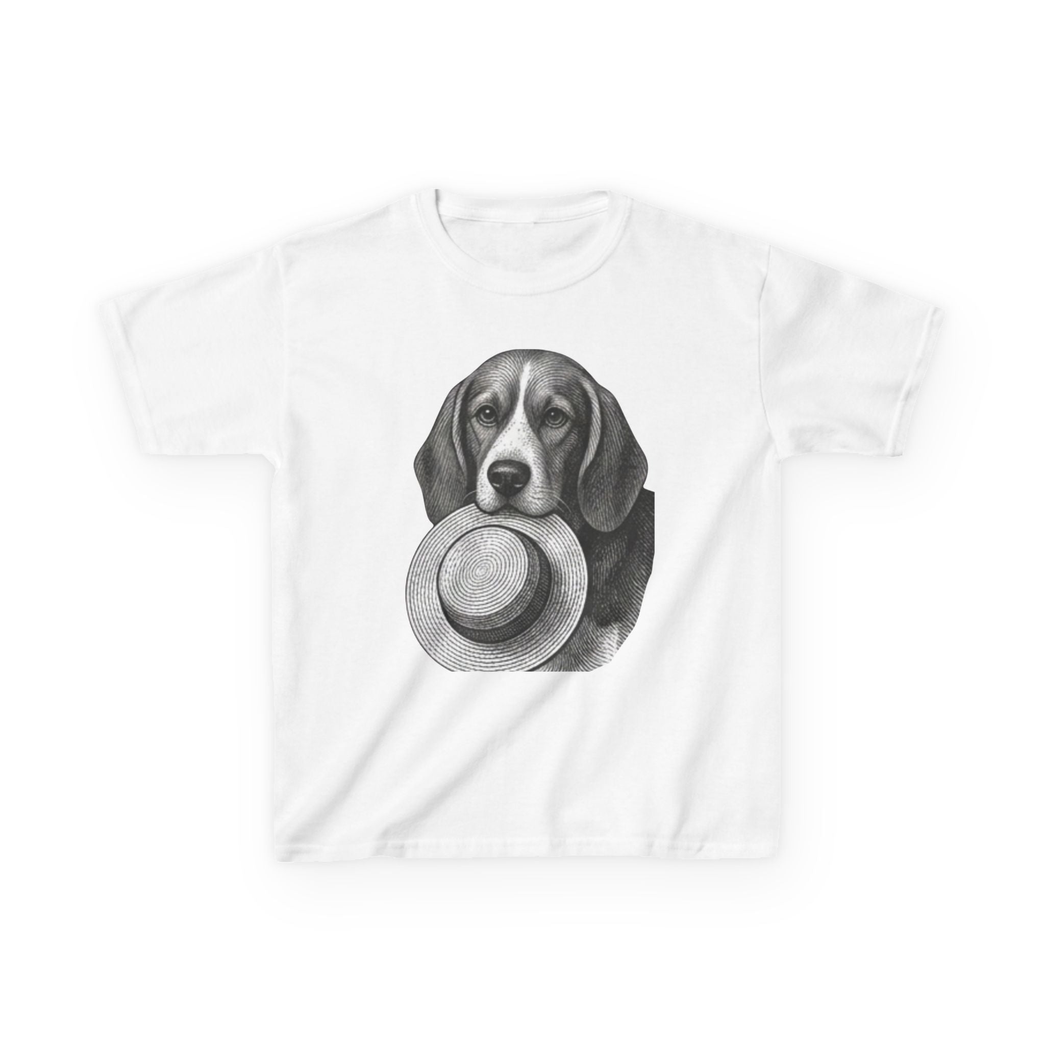 Kids Tee — Beagle Holding Straw Hat Cute Dog Graphic