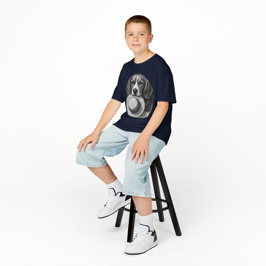 Kids Tee — Beagle Holding Straw Hat Cute Dog Graphic