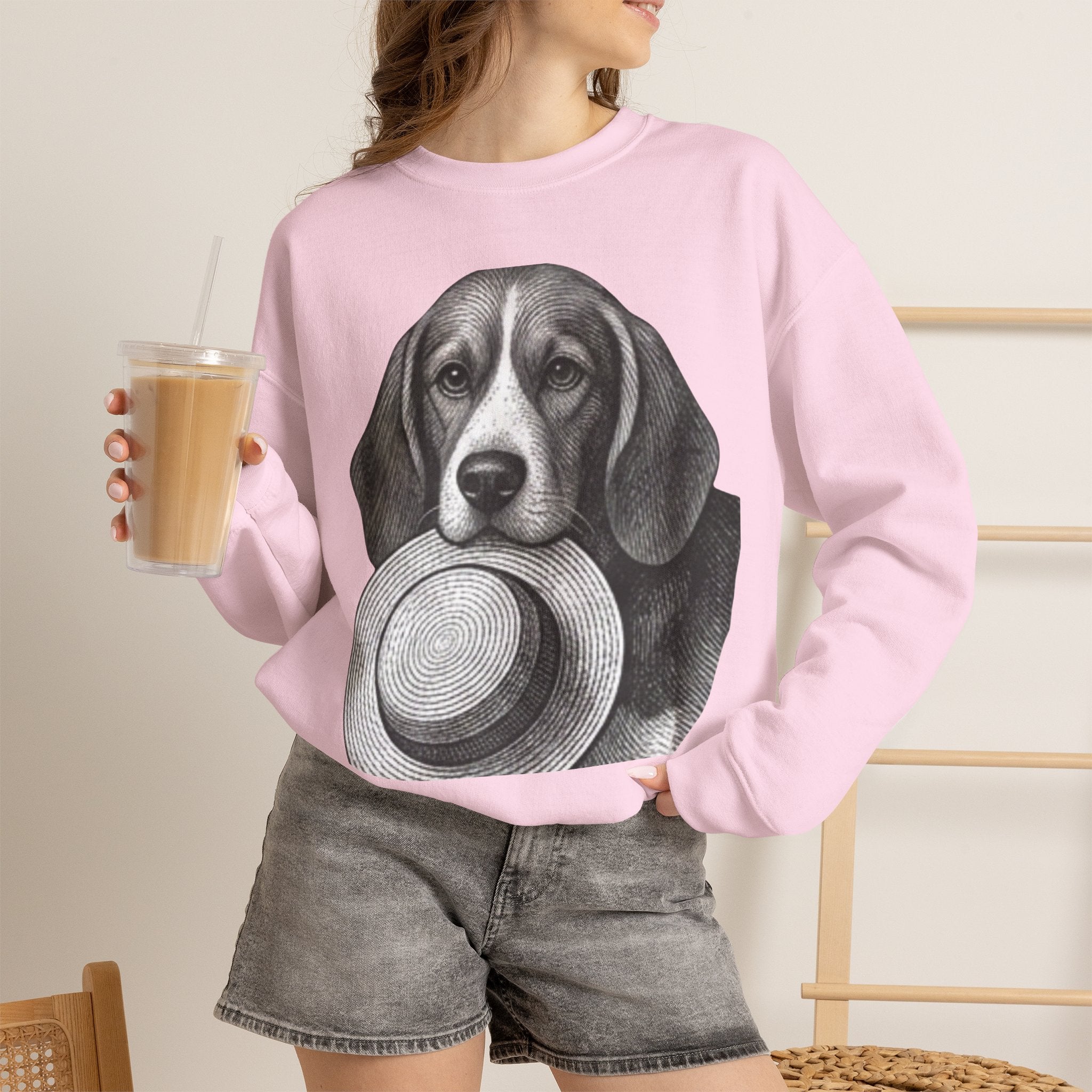 Beagle Holding Hat Crewneck Sweatshirt
