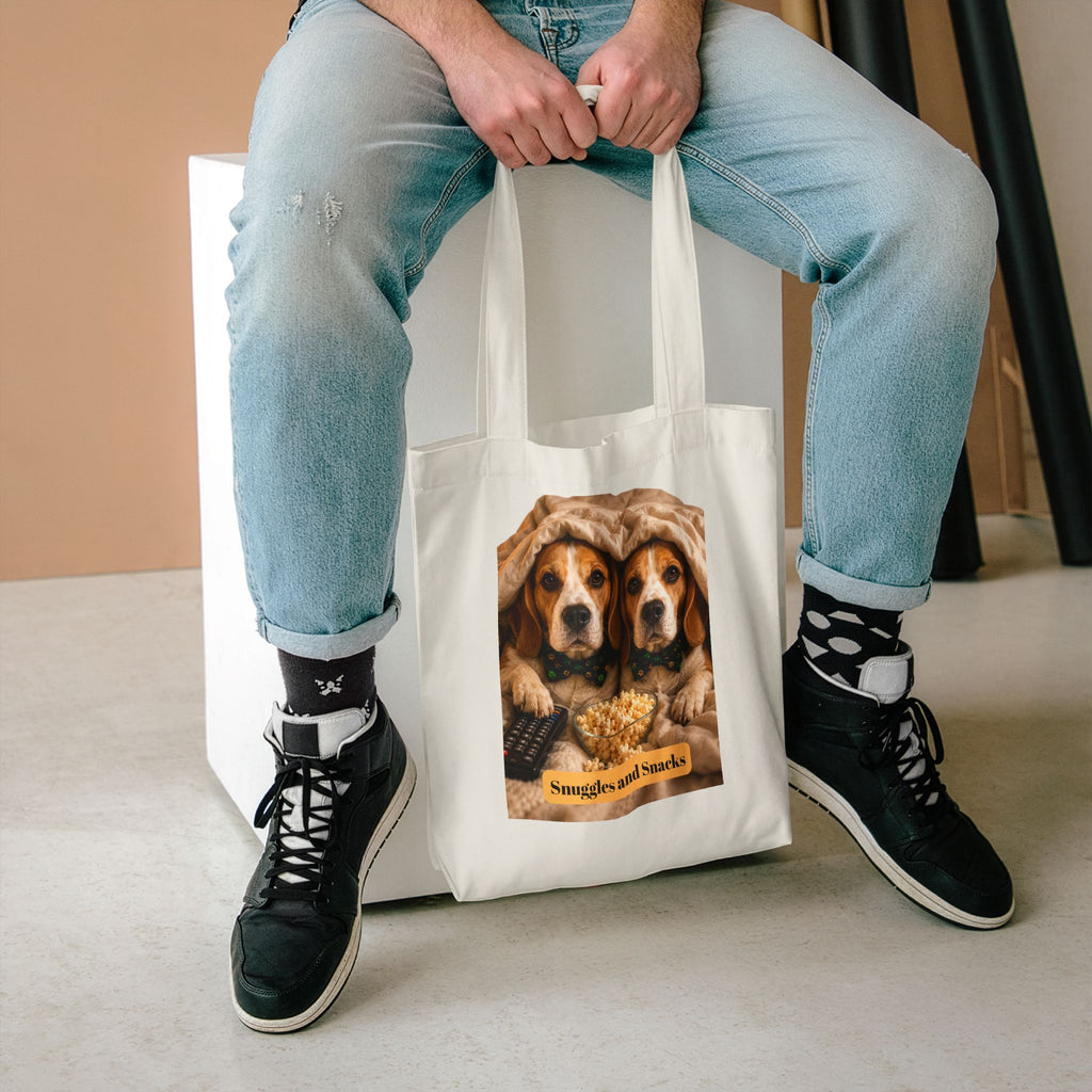 Tote Bag — "Snuggles and Snacks" Beagle Dog Print Cotton Tote
