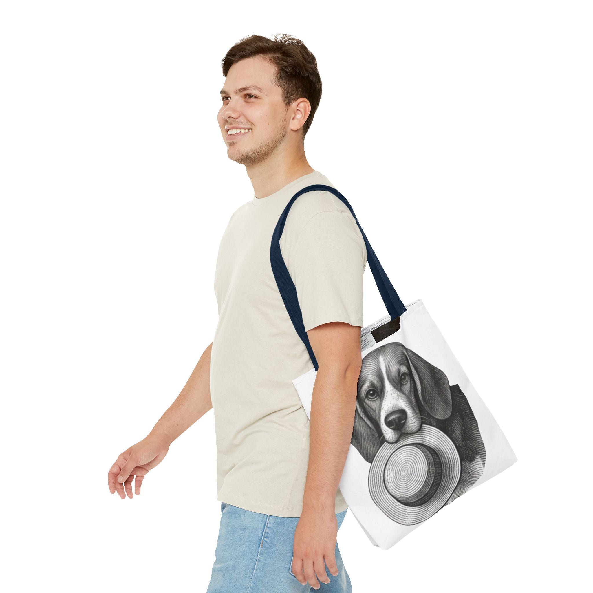 Beagle with Hat Tote Bag — Vintage Dog Illustration Canvas Tote
