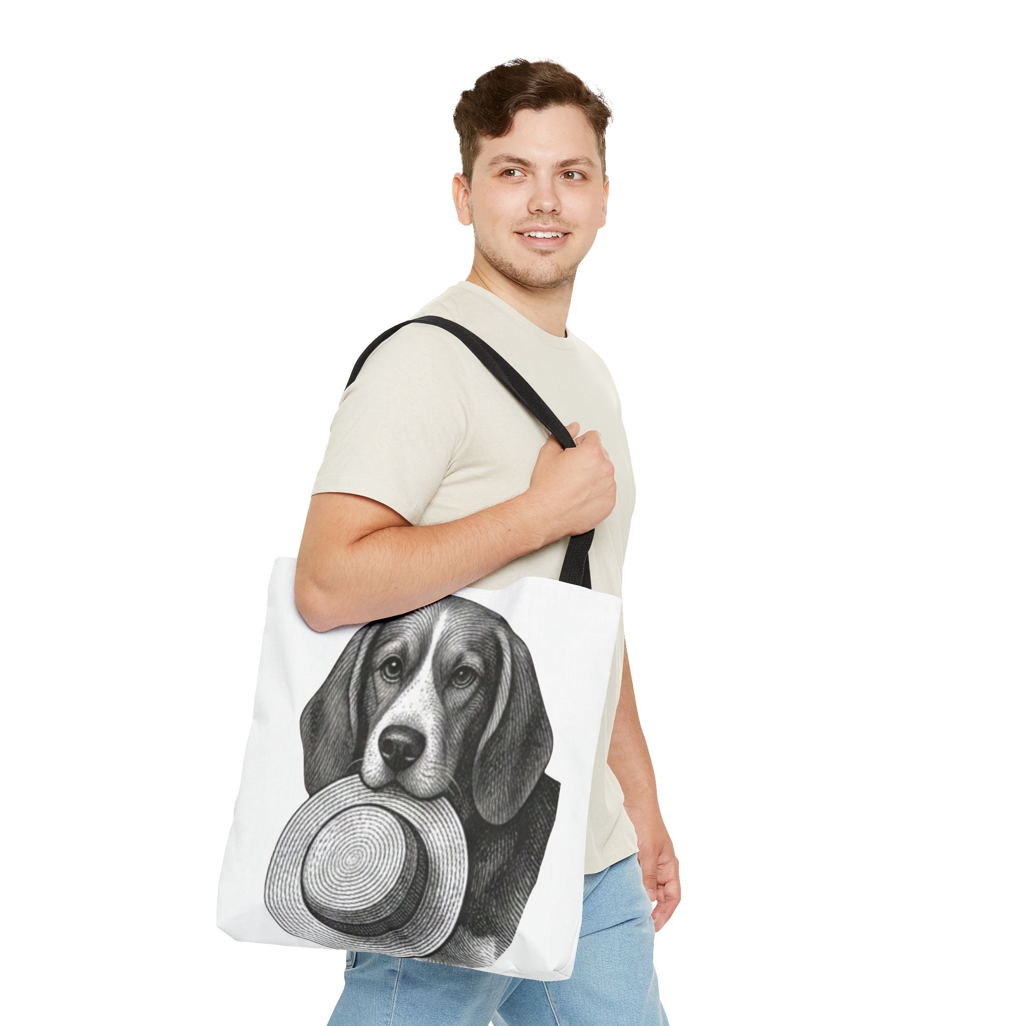 Beagle with Hat Tote Bag — Vintage Dog Illustration Canvas Tote