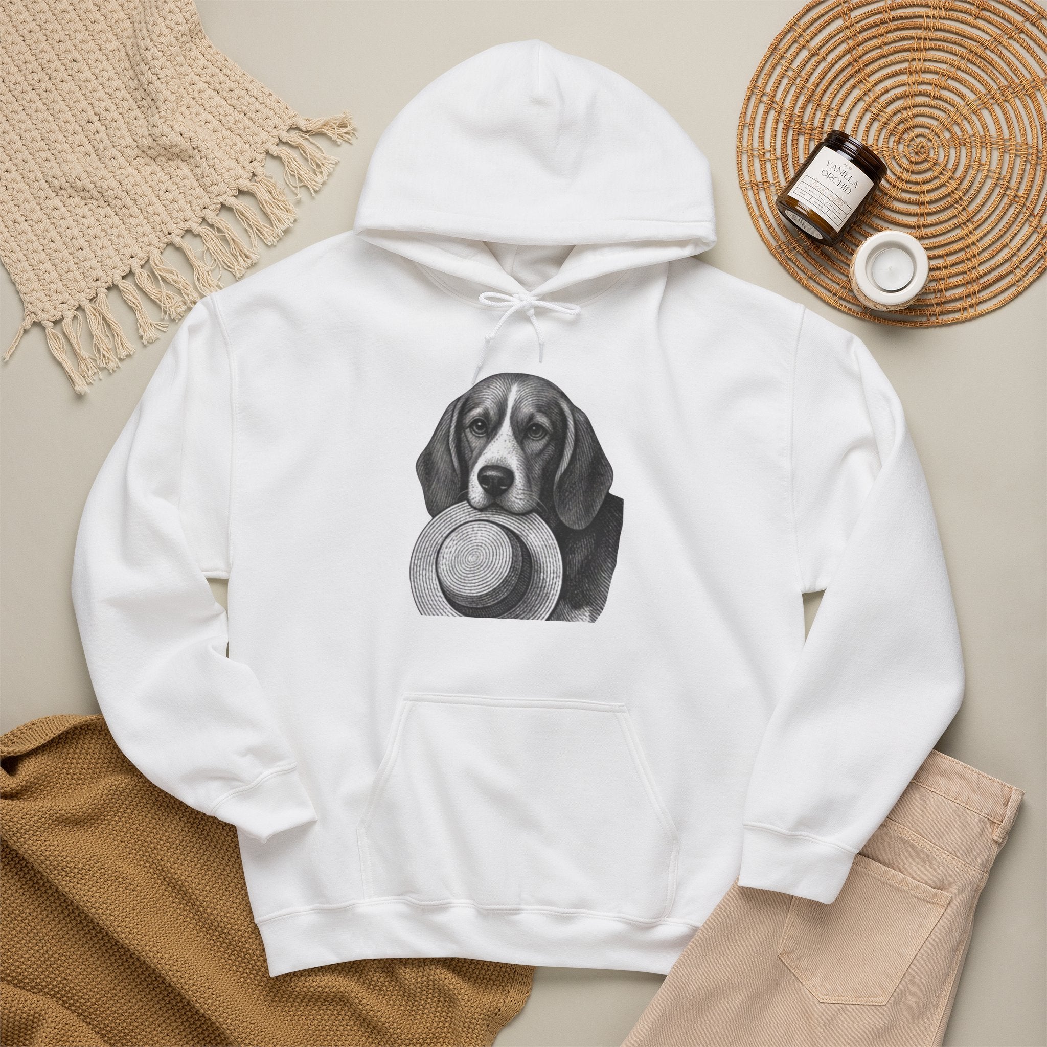 Beagle with Hat Hoodie – Cute Dog Illustration Pullover