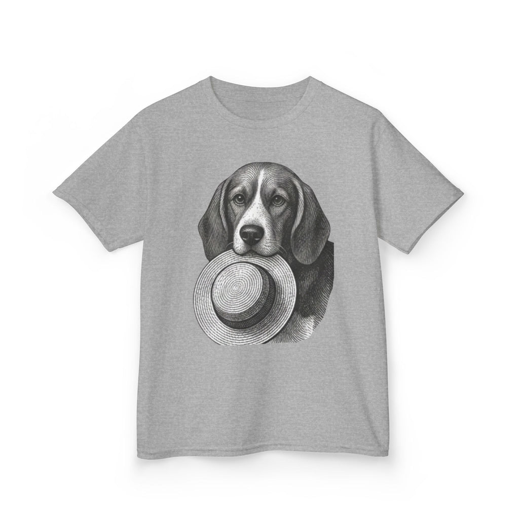 Kids Tee — Beagle Holding Straw Hat Cute Dog Graphic