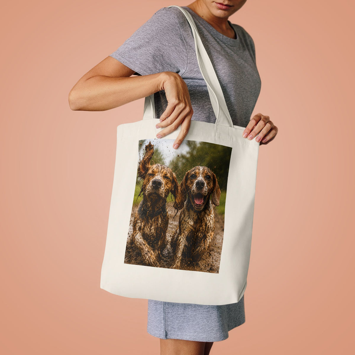 Canvas Tote Bag — Happy Muddy Dogs Print | Cute Pet Gift, Grocery & Beach Tote