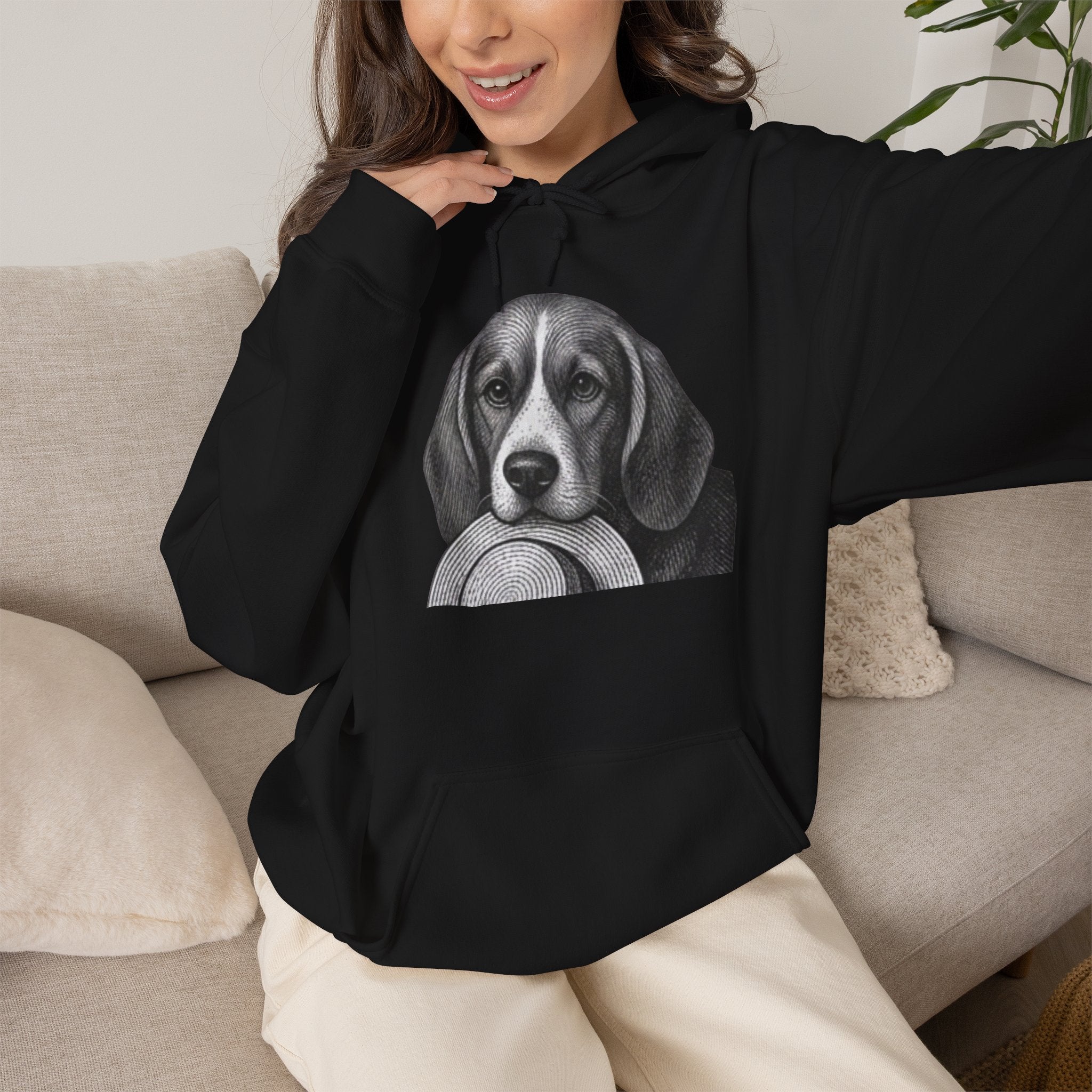 Beagle With Hat Hoodie — Cute Vintage Dog Portrait Pullover