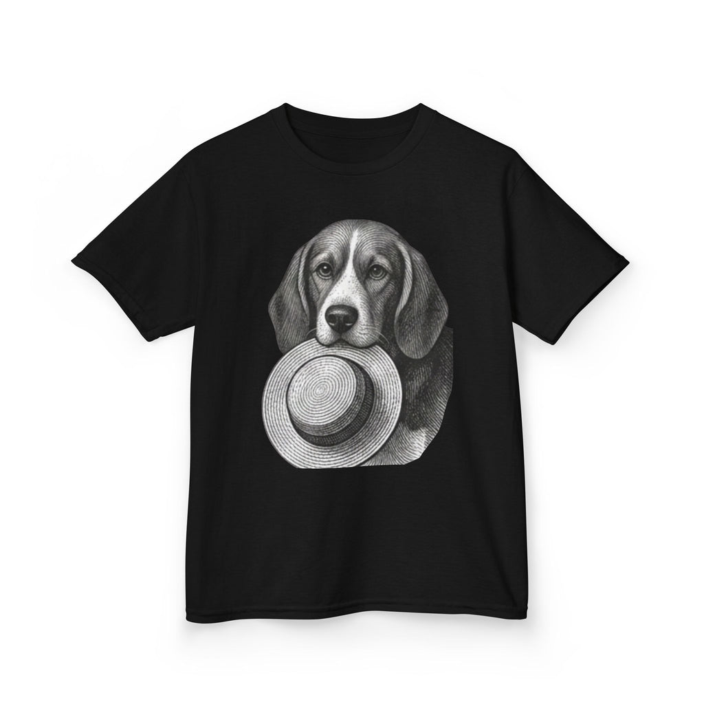 Kids Tee — Beagle Holding Straw Hat Cute Dog Graphic