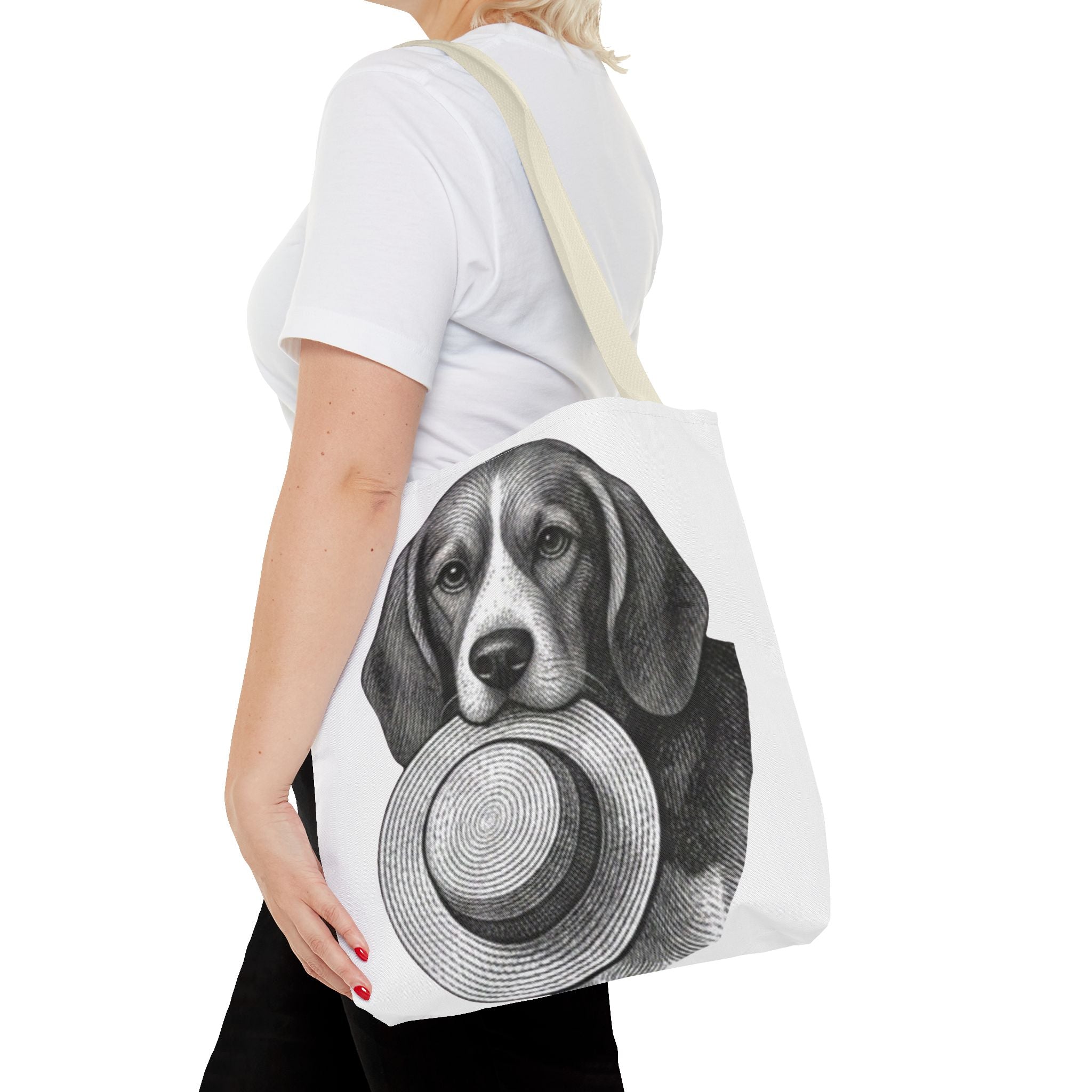 Beagle with Hat Tote Bag — Vintage Dog Illustration Canvas Tote