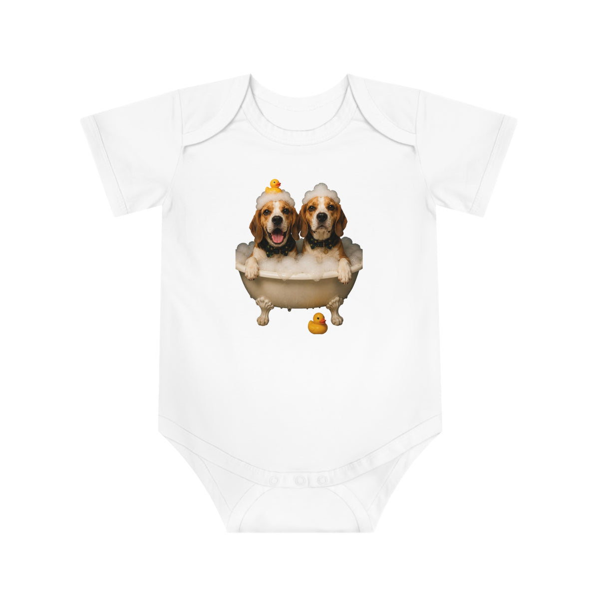 Beagle Baby Bodysuit — Adorable beagle  Bathtub Design with Rubber Duck