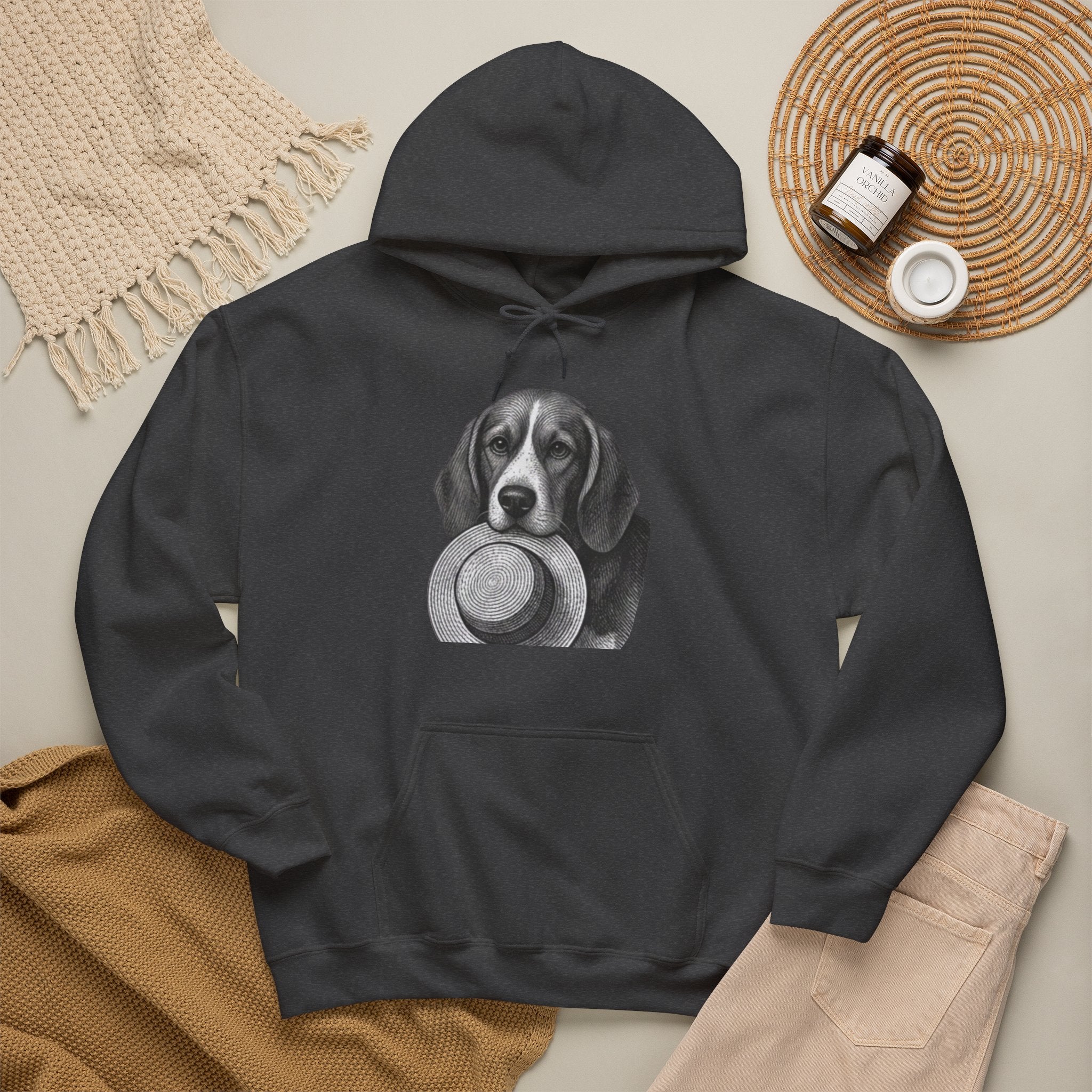 Beagle with Hat Hoodie – Cute Dog Illustration Pullover