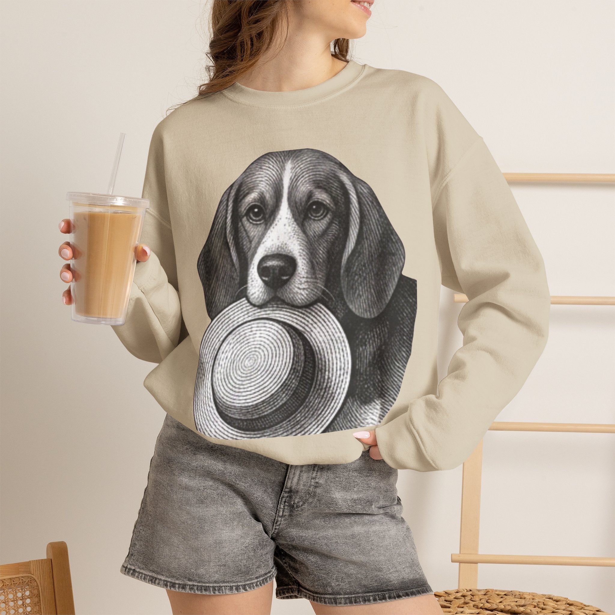 Beagle Holding Hat Crewneck Sweatshirt