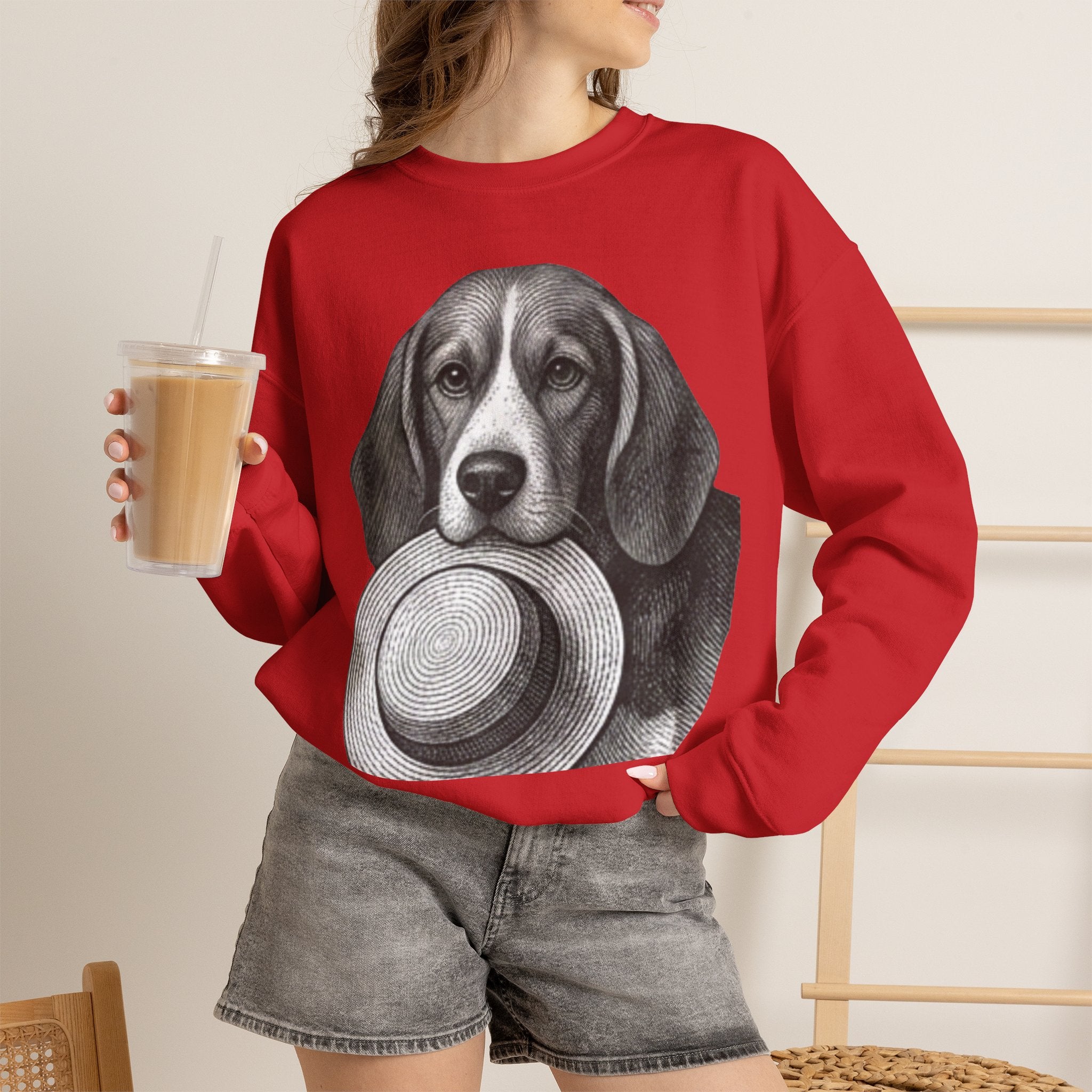 Beagle Holding Hat Crewneck Sweatshirt