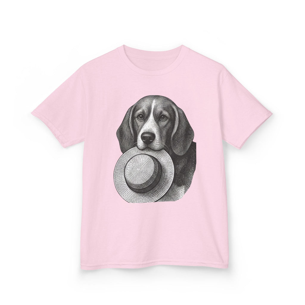 Kids Tee — Beagle Holding Straw Hat Cute Dog Graphic