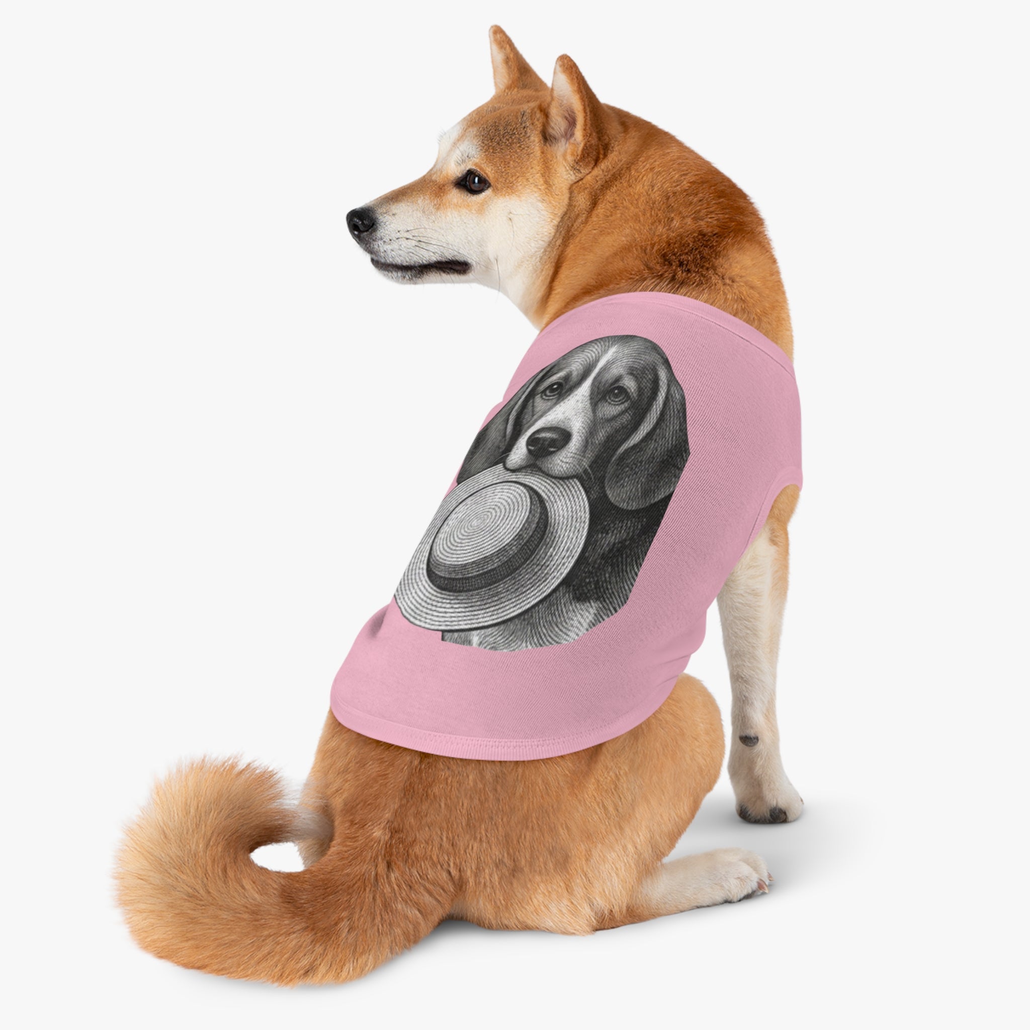 Dog Tank Top — Vintage Beagle Holding Straw Hat Pet Tee
