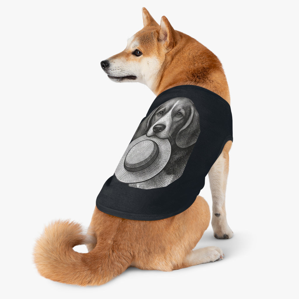 Dog Tank Top — Vintage Beagle Holding Straw Hat Pet Tee