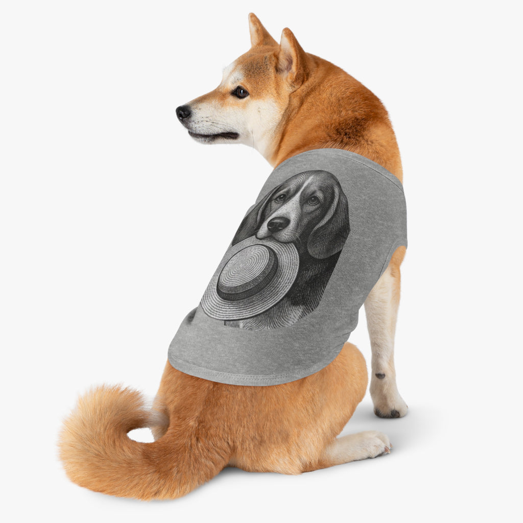 Dog Tank Top — Vintage Beagle Holding Straw Hat Pet Tee