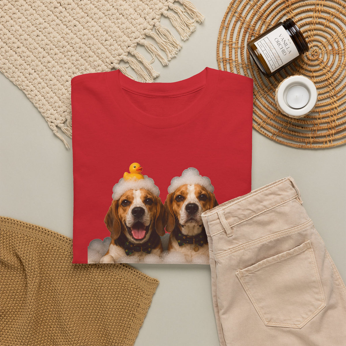 Bathtime Buddies T‑Shirt — Cute Dogs in Rubber Duck Bathtub Tee