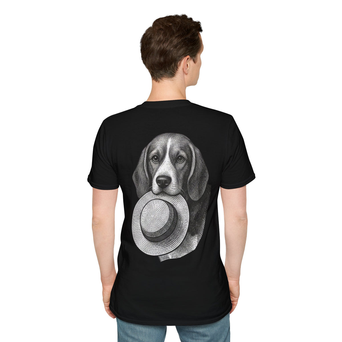 Beagle hat thief Classic Black Crewneck T‑Shirt — Minimal Everyday Tee