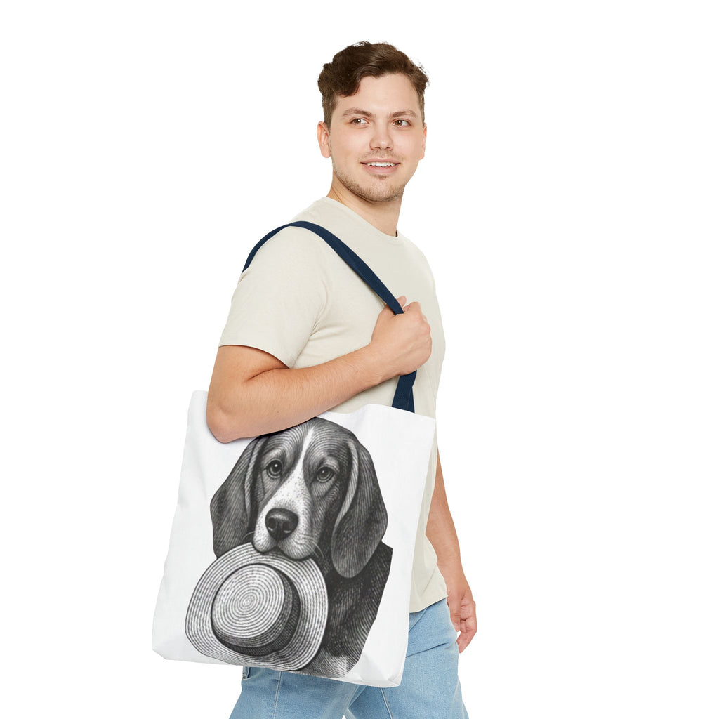 Beagle with Hat Tote Bag — Vintage Dog Illustration Canvas Tote